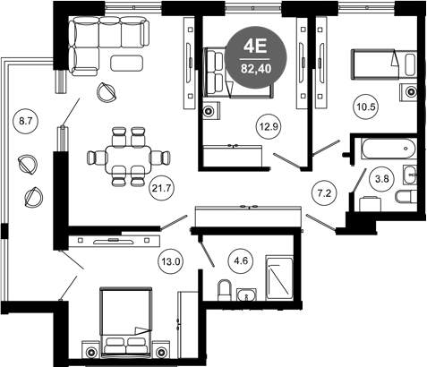 4+ комнаты, 73.7 м², 3/10 этаж, ЖК «Гостиничный комплекс GREENMONT»