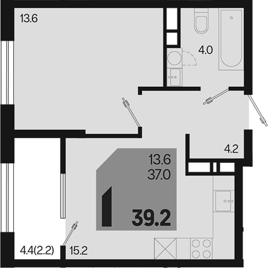 1-комн., 37 м², 3/18 этаж, ЖК «Первое место»