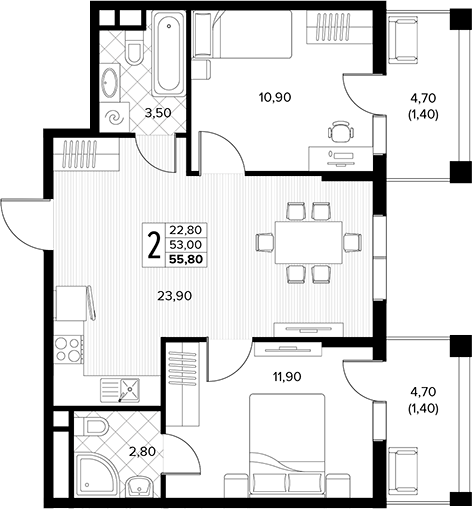 Продается 2-комн. квартира, 53 м²