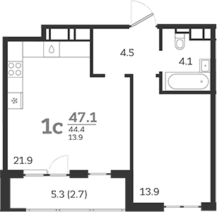 2-комн., 44.4 м², 6/24 этаж, ЖК «Все Свои VIP»