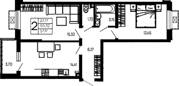 Продается 2-комн. квартира, 55.32 м²