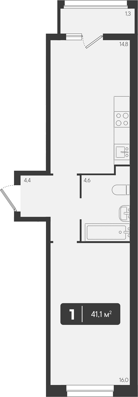 1-комн., 39.8 м², 2/9 этаж, ЖК «Архитектор. ГК ЮгСтройИнвест»