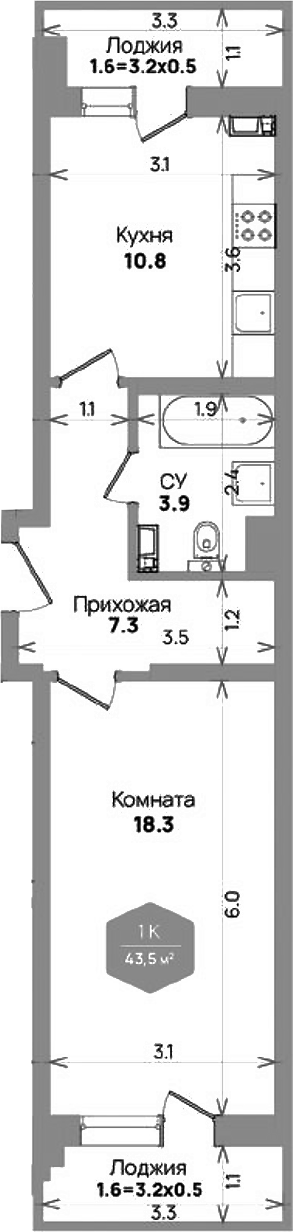 1-комн., 40.3 м², 8/21 этаж, ЖК «Бауинвест»