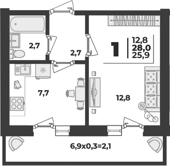 Продается 1-комн. квартира, 25.9 м²