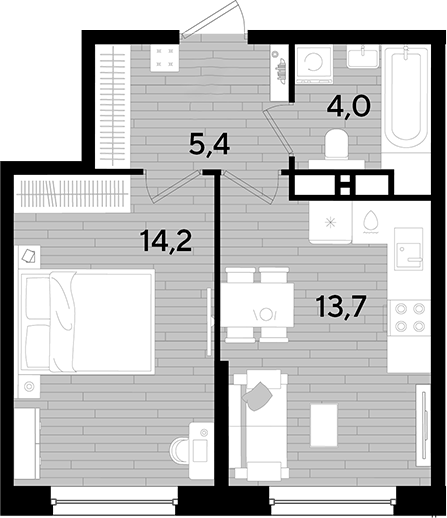 1-комн., 37.3 м², 11/16 этаж, ЖК «DОГМА ПАРК»
