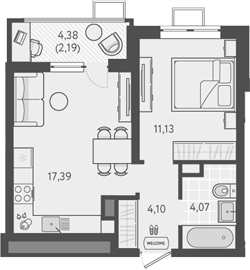 1-комн., 36.96 м², 7/9 этаж, ЖК «Теплые края»