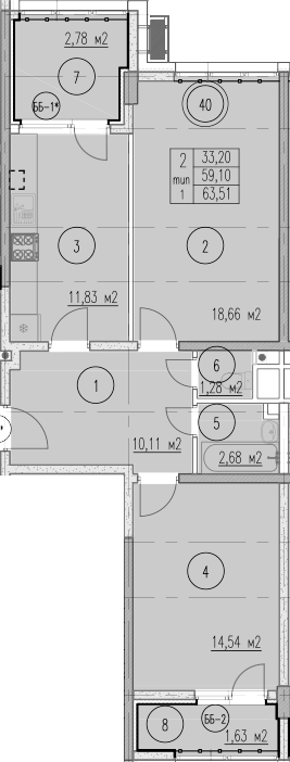 2-комн., 59.1 м², 6/10 этаж, ЖК «Agoy Park Residence by Lavicon»