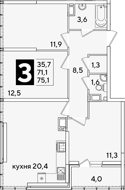 Продается 4-комн. квартира, 71.1 м²