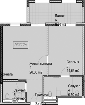 2-комн., 48.3 м², 2/6 этаж, ЖК «Гостиничный комплекс Николай 1»