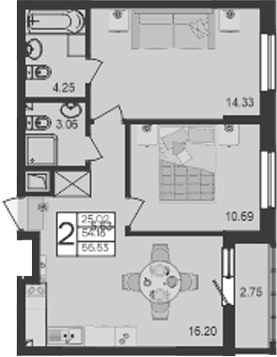 Продается 2-комн. квартира, 54.15 м²