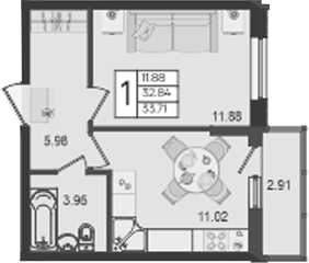 Продается 1-комн. квартира, 32.84 м²