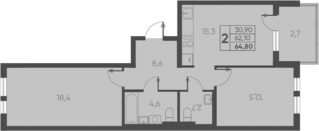 Продается 2-комн. квартира, 62.1 м²
