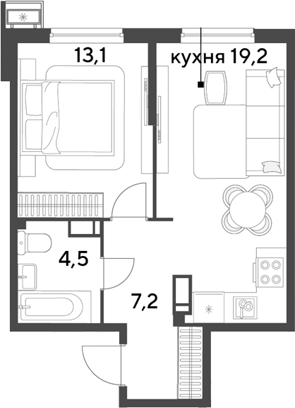 2-комн., 44 м², 16/18 этаж, ЖК «Парк Победы»