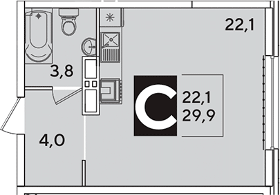 Студия, 29.9 м², 14/16 этаж, ЖК «Самолет»