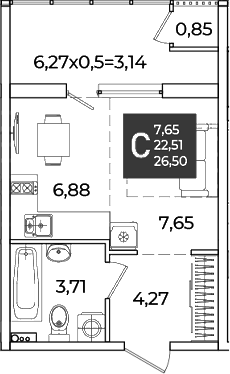 Продается 1-комн. квартира, 22.51 м²