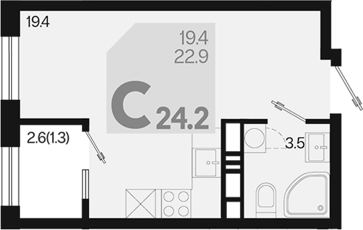 Продается 1-комн. квартира, 22.9 м²