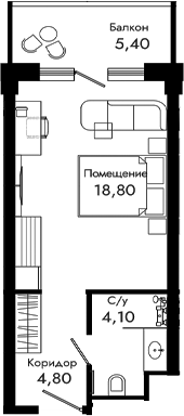 Студия, 27.7 м², 5/8 этаж, ЖК «Курортный отель Алеан Селект Агой»