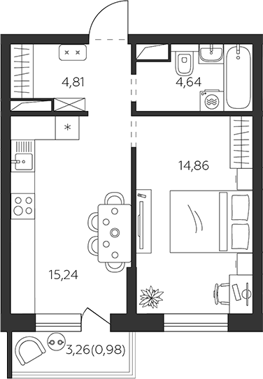 1-комн., 39.55 м², 4/9 этаж, ЖК «К24»