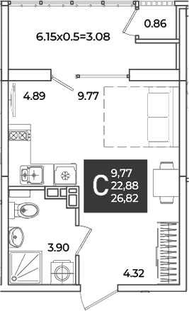 Студия, 22.88 м², 5/18 этаж, ЖК «Образцово»