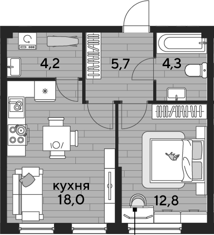 1-комн., 45 м², 2/16 этаж, ЖК «DОГМА ПАРК»