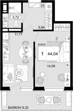 Продается 1-комн. квартира, 34.72 м²