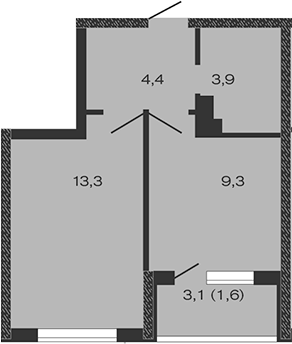 1-комн., 30.9 м², 1/4 этаж, ЖК «Дзенпарк»