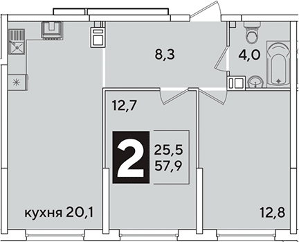3-комн., 57.9 м², 8/16 этаж, ЖК «Самолет»