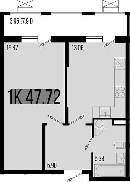 Продается 1-комн. квартира, 43.76 м²