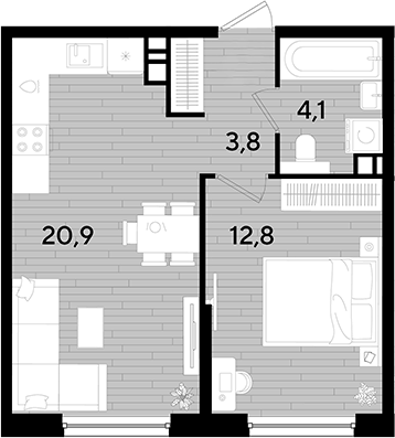 Продается 1-комн. квартира, 41.6 м²