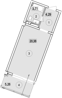 Студия, 28.38 м², 4/7 этаж, ЖК «Гостиничный комплекс Скайвиль»