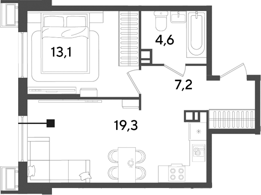 2-комн., 44.2 м², 4/18 этаж, ЖК «Парк Победы»