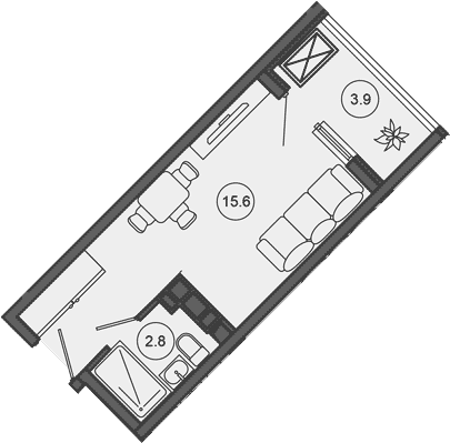Студия, 18.4 м², 10/10 этаж, ЖК «Гостиничный комплекс GREENMONT»