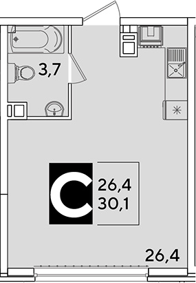Студия, 30.1 м², 6/16 этаж, ЖК «Самолет»
