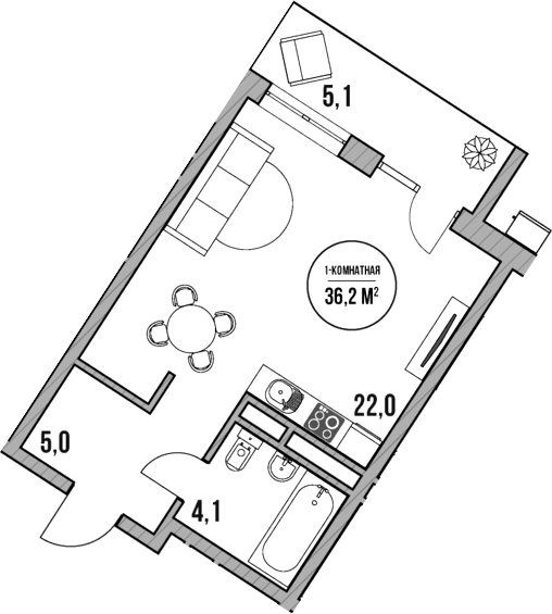 Студия, 31.1 м², 2/5 этаж, ЖК «МореТут»