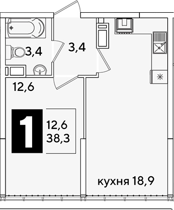 Продается 2-комн. квартира, 38.3 м²