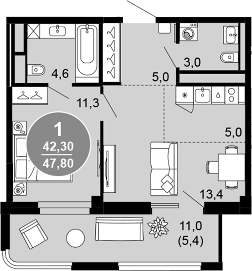 Продается 2-комн. квартира, 42.4 м²
