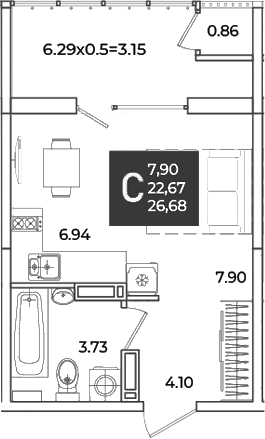 Студия, 22.67 м², 17/18 этаж, ЖК «Образцово»