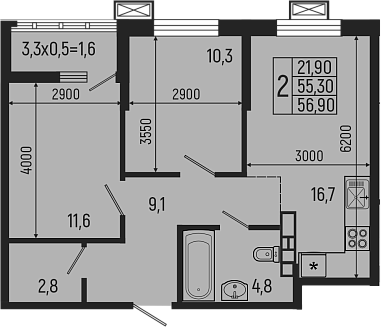 Продается 3-комн. квартира, 55.3 м²