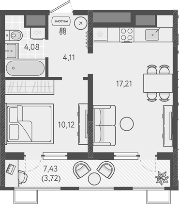 1-комн., 35.52 м², 6/18 этаж, ЖК «Теплые края»