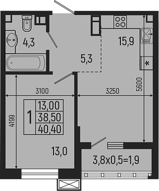 Продается 2-комн. квартира, 38.5 м²