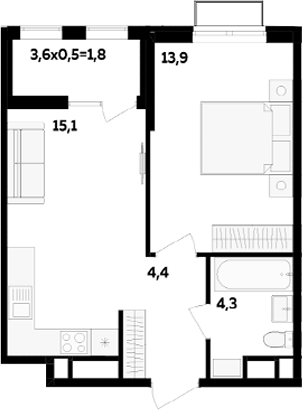 1-комн., 37.7 м², 13/16 этаж, ЖК «МегаСити»