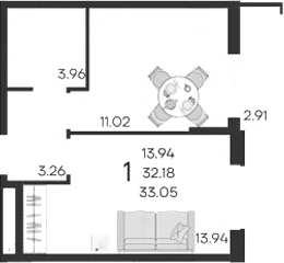 Продается 1-комн. квартира, 32.18 м²