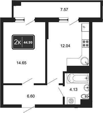 1-комн., 35.15 м², 3/8 этаж, ЖК «Гостиничный комплекс Marine Garden 4»