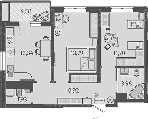 2-комн., 54.64 м², 3/18 этаж, ЖК «Теплые края»