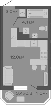 Студия, 19.1 м², 4/4 этаж, ЖК «Дзенпарк»