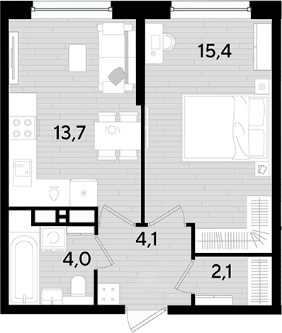 1-комн., 39.3 м², 11/16 этаж, ЖК «DОГМА ПАРК»