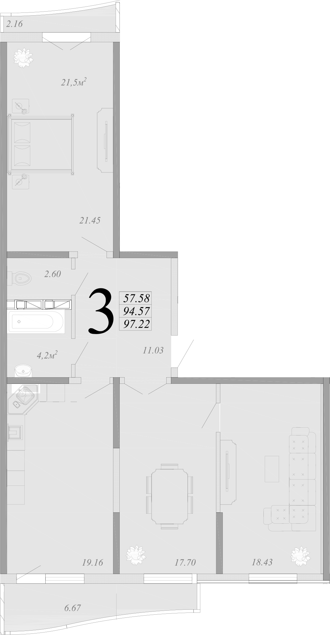 4+ комнаты, 94.57 м², 9/15 этаж, ЖК «Радонеж»