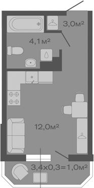 Студия, 19.1 м², 4/4 этаж, ЖК «Дзенпарк»