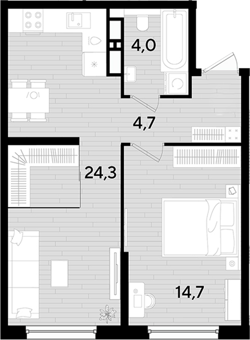 1-комн., 47.7 м², 12/16 этаж, ЖК «DОГМА ПАРК»