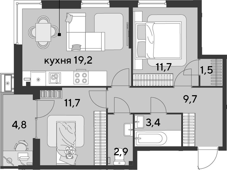 Продается 3-комн. квартира, 60.1 м²